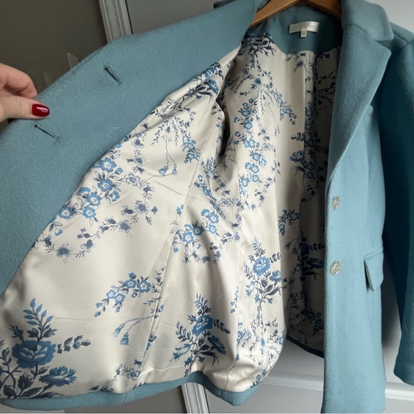 LoveShackFancy Lula Wool Blend Blazer Coat Robin’s Egg Blue - Crystal Buttons- 6 - Picture 7 of 15